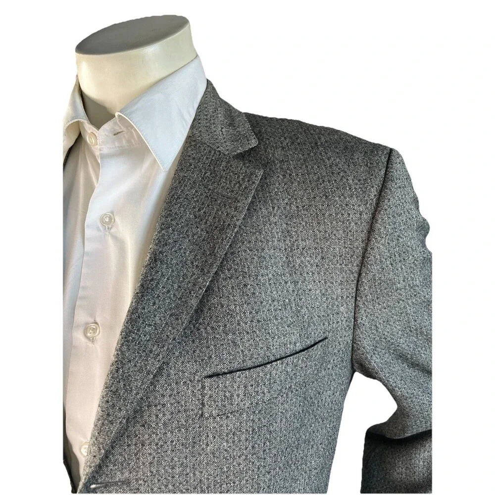 Hugo Boss Blazer Men 40R Rossellini/Movie Grey Geometric Textured Cashmere Wool